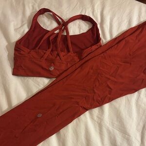 Lululemon Athletica Red Sports Bra and Leggings Set